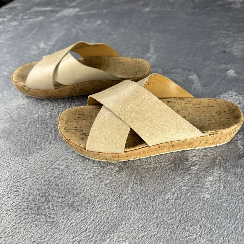 Korks by Kork Ease Joly Sandals Cross Strap Slip On Beige Bone Q38402 Womens 7M